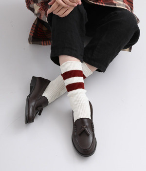 コットンウール　ラインソックス(オフホワイト/レッド-ONESIZE)