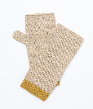 バイカラー　アームウォーマー(ベージュ/マスタード-ONESIZE)