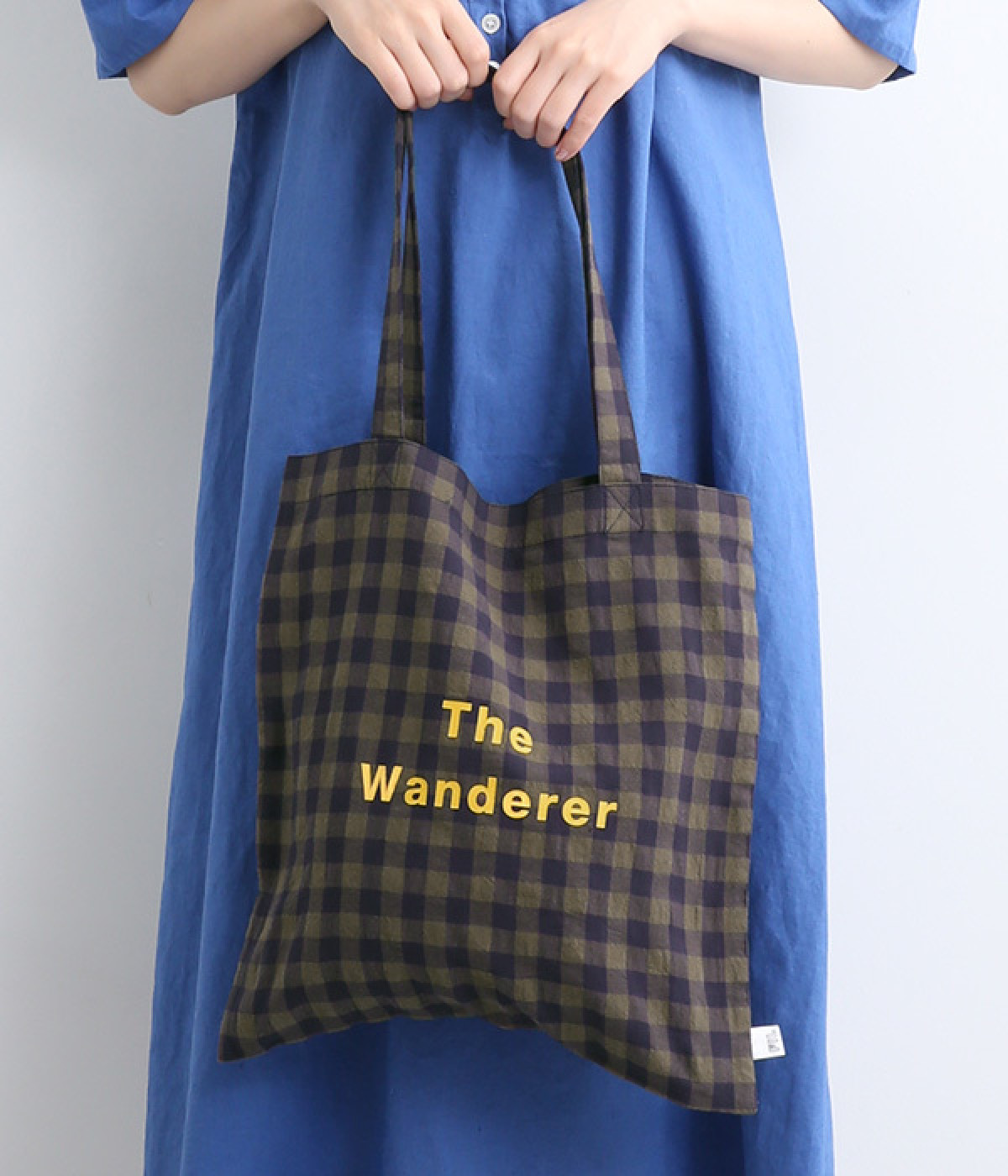 リネンチェックプリント　トートバッグ(カーキ-ONESIZE)