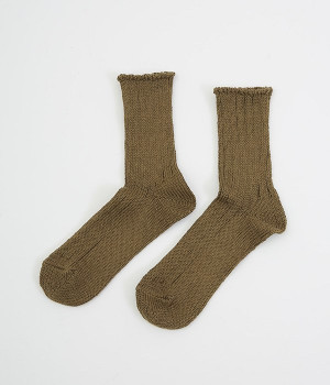 フレンチリネンリブソックス(カーキブラウン-ONESIZE)