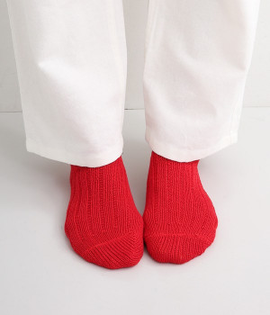 フレンチリネンリブソックス(レッド-ONESIZE)