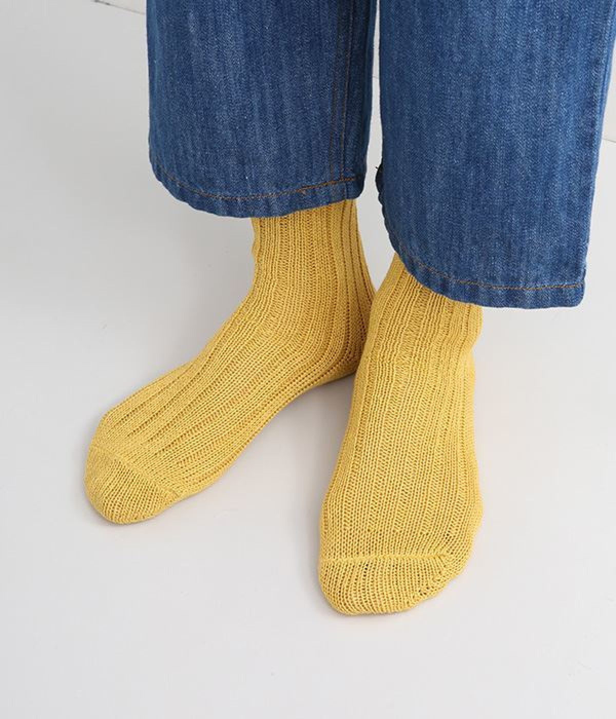 フレンチリネンリブソックス(イエロー-ONESIZE)