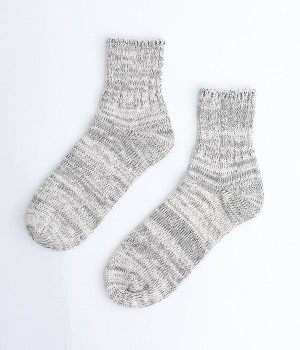 コットンリネンプレーティングリブソックス(グレー-ONESIZE)