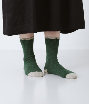 ウールコットンモスステッチソックス(グリーン-ONESIZE)