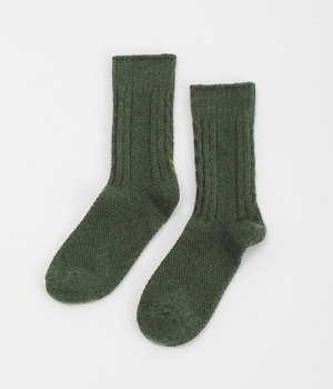 ウールミックスパターンソックス(グリーン-ONESIZE)