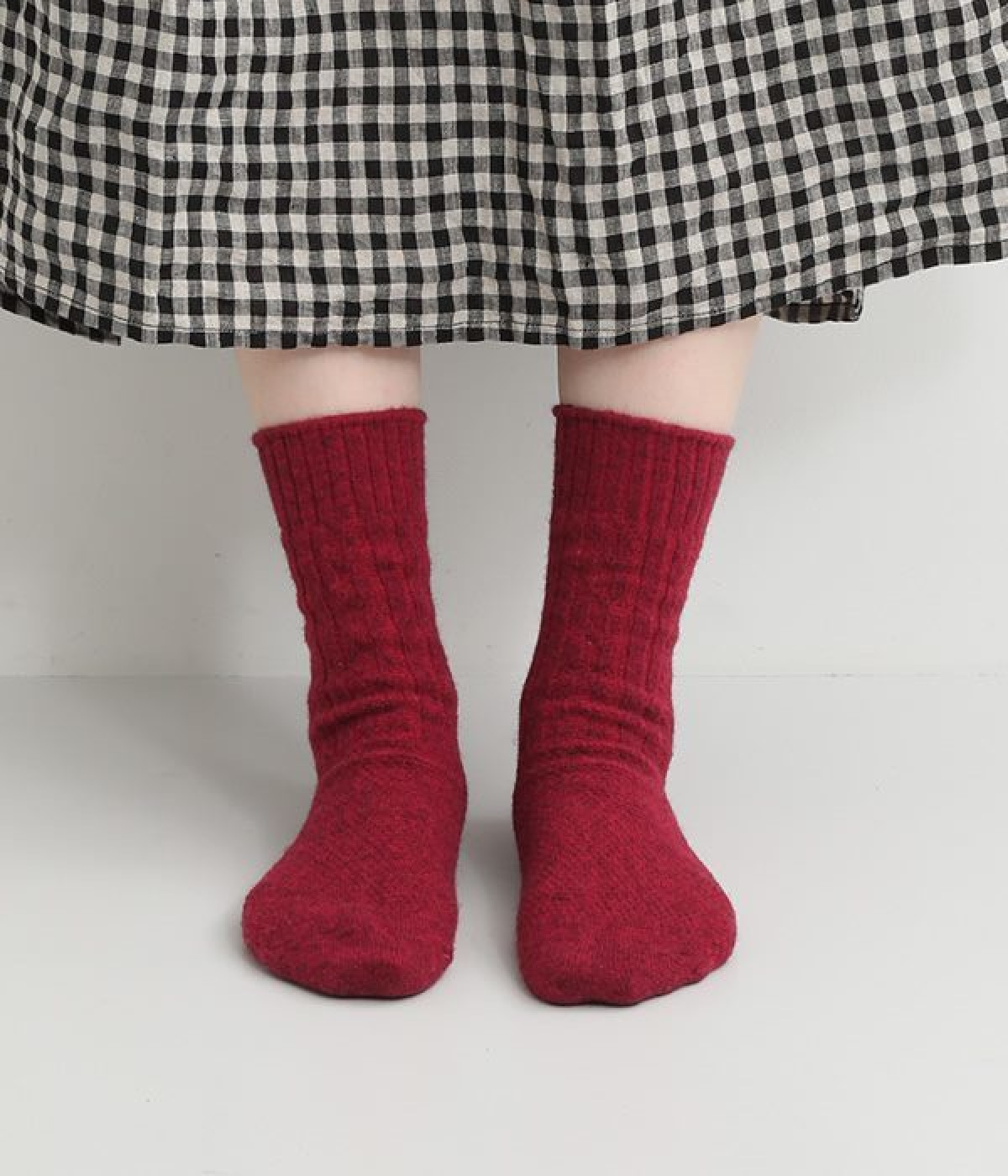 ウールミックスパターンソックス(ワイン-ONESIZE)