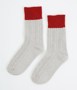 コットンウールケーブルバイカラーソックス