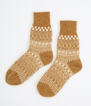 ウールコットンジャカードソックス(キャメル-ONESIZE)