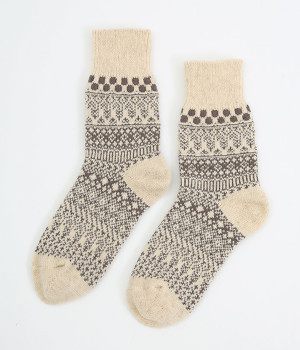 ウールコットンジャカードソックス(グレージュ-ONESIZE)