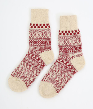 ウールコットンジャカードソックス(レッド-ONESIZE)