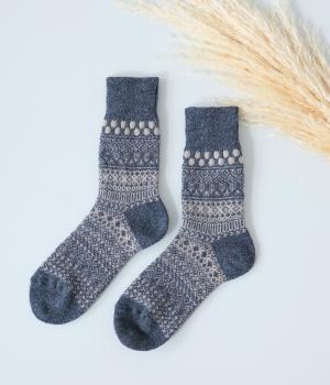 ウールコットンジャカードソックス(ネイビー-F)