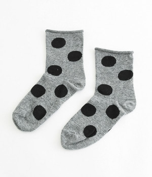 コットンリネンドットソックス(へザーチャコール-ONESIZE)
