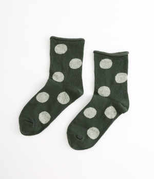 コットンリネンドットソックス(ダークグリーン-ONESIZE)