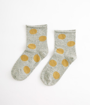 コットンリネンドットソックス(ヘザーグレー-ONESIZE)