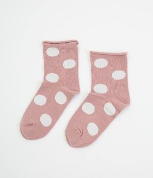 コットンリネンドットソックス(ピンク-ONESIZE)