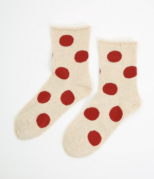 コットンリネンドットソックス(ナチュラルレッド-ONESIZE)
