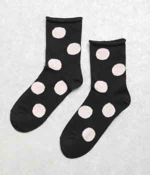 コットンリネンドットソックス(ブラック-F)