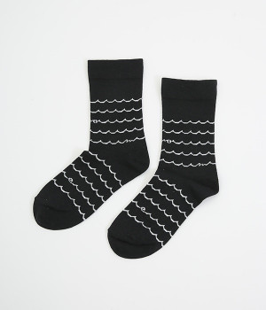 コットンリネンウェーブソックス(ブラック-ONESIZE)