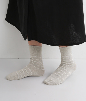 コットンリネンウェーブソックス(ヘザーグレー-ONESIZE)