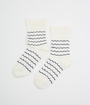 コットンリネンウェーブソックス(オフホワイト/ネイビー-ONESIZE)