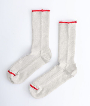 コットンレーヨンシルクリブソックス(グレー/レッド-ONESIZE)