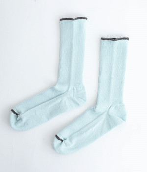 コットンレーヨンシルクリブソックス(サックス/チャコール-ONESIZE)