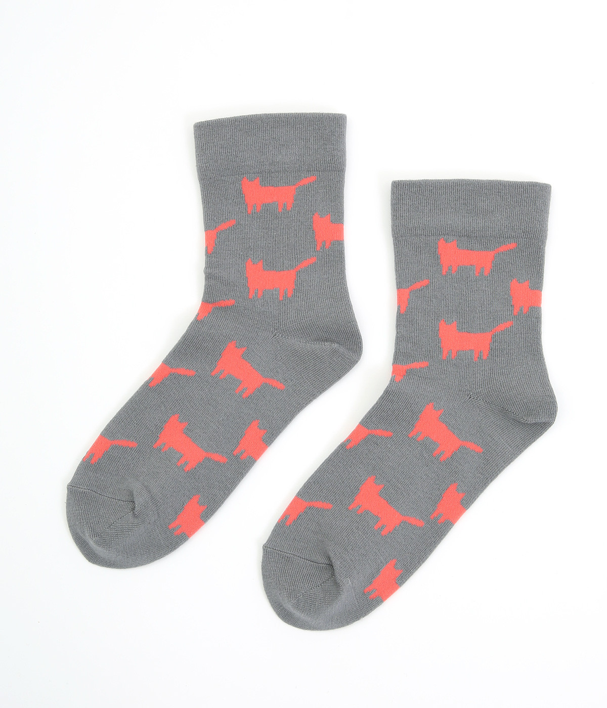 コットンキャットソックス(グレー/ピンク-ONESIZE)