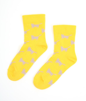 コットンキャットソックス(イエロー/グレー-ONESIZE)