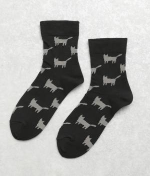 コットンキャットソックス(ブラック/グレー-F)