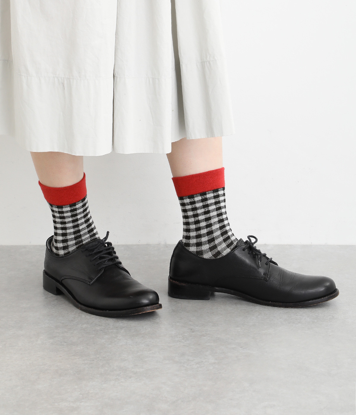コットンギンガムソックス(ブラックスモールレッド-ONESIZE)