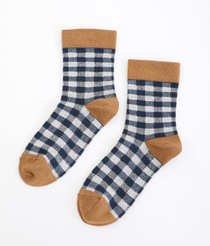コットンギンガムソックス(ネイビービッグブラウン-ONESIZE)