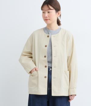 コットンツイルノーカラージャケット(ナチュラル-F)