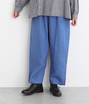 ヘビーリネン　ロングイージーパンツ(ブルー-ONESIZE)