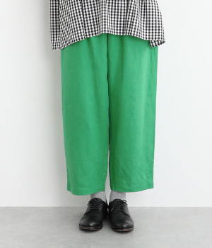 ヘビーリネン　ロングイージーパンツ(グリーン-ONESIZE)