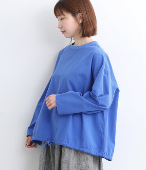 オーバーダイリブネックプルオーバー(ブルー-ONESIZE)