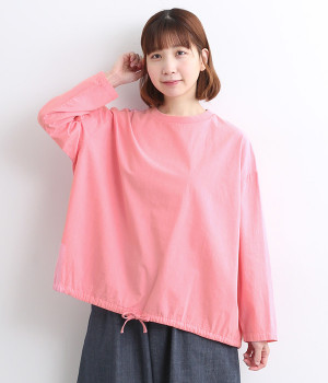 オーバーダイリブネックプルオーバー(ピンク-ONESIZE)