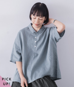 別注｜カラーリネンポロ(スモークブルー-ONESIZE)