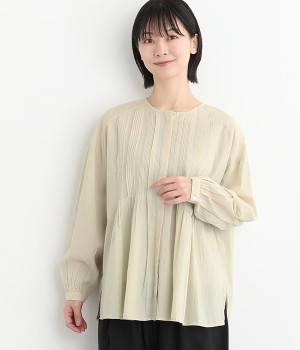 コットンキャンブリック　ピンタックブラウス(グレージュ-ONESIZE)