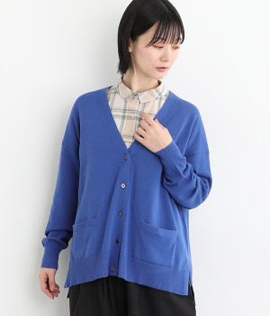 コットンニットカーディガン(ブルー-ONESIZE)
