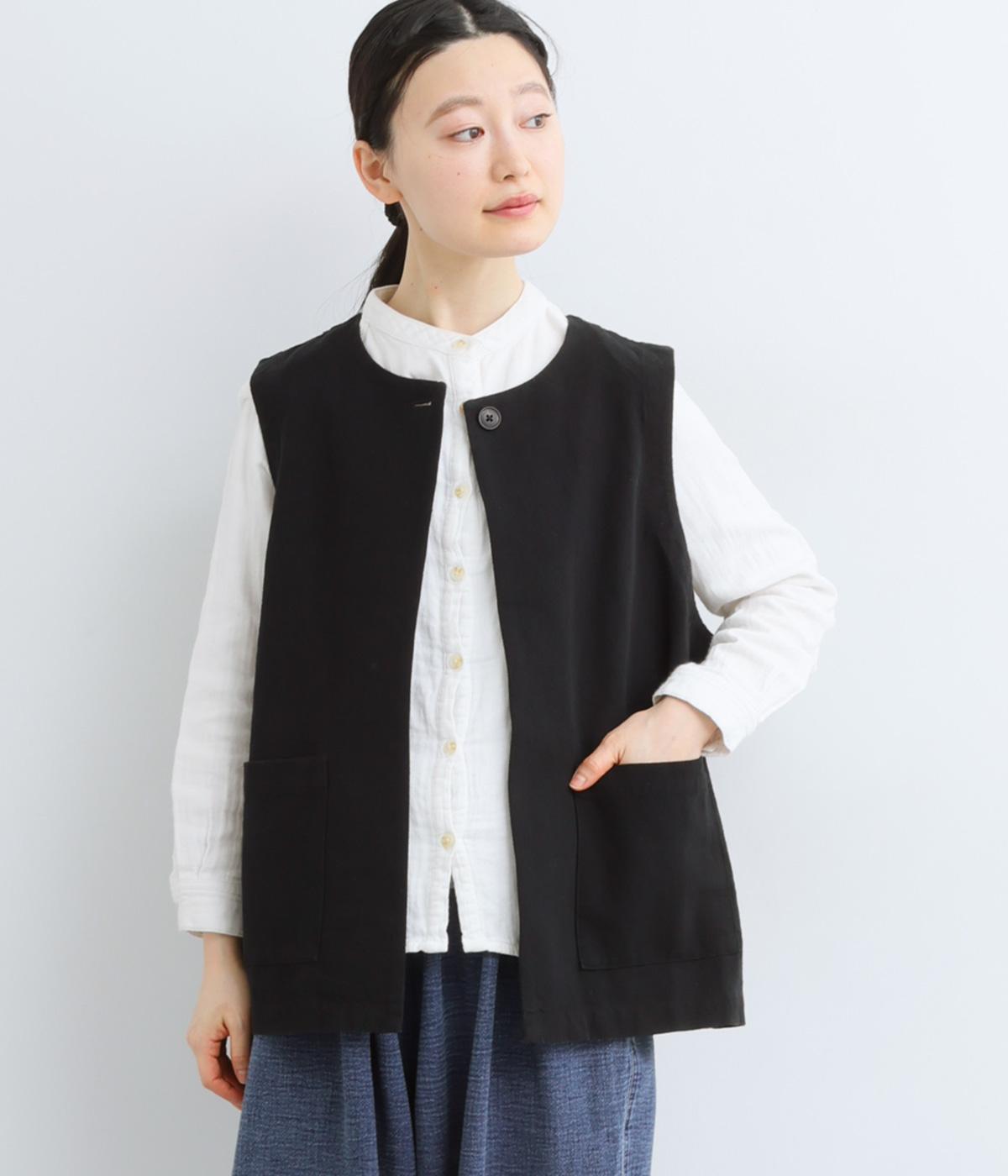 コットンリネンキャンバスベスト(ブラック-F)