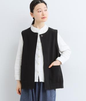 コットンリネンキャンバスベスト(ブラック-F)