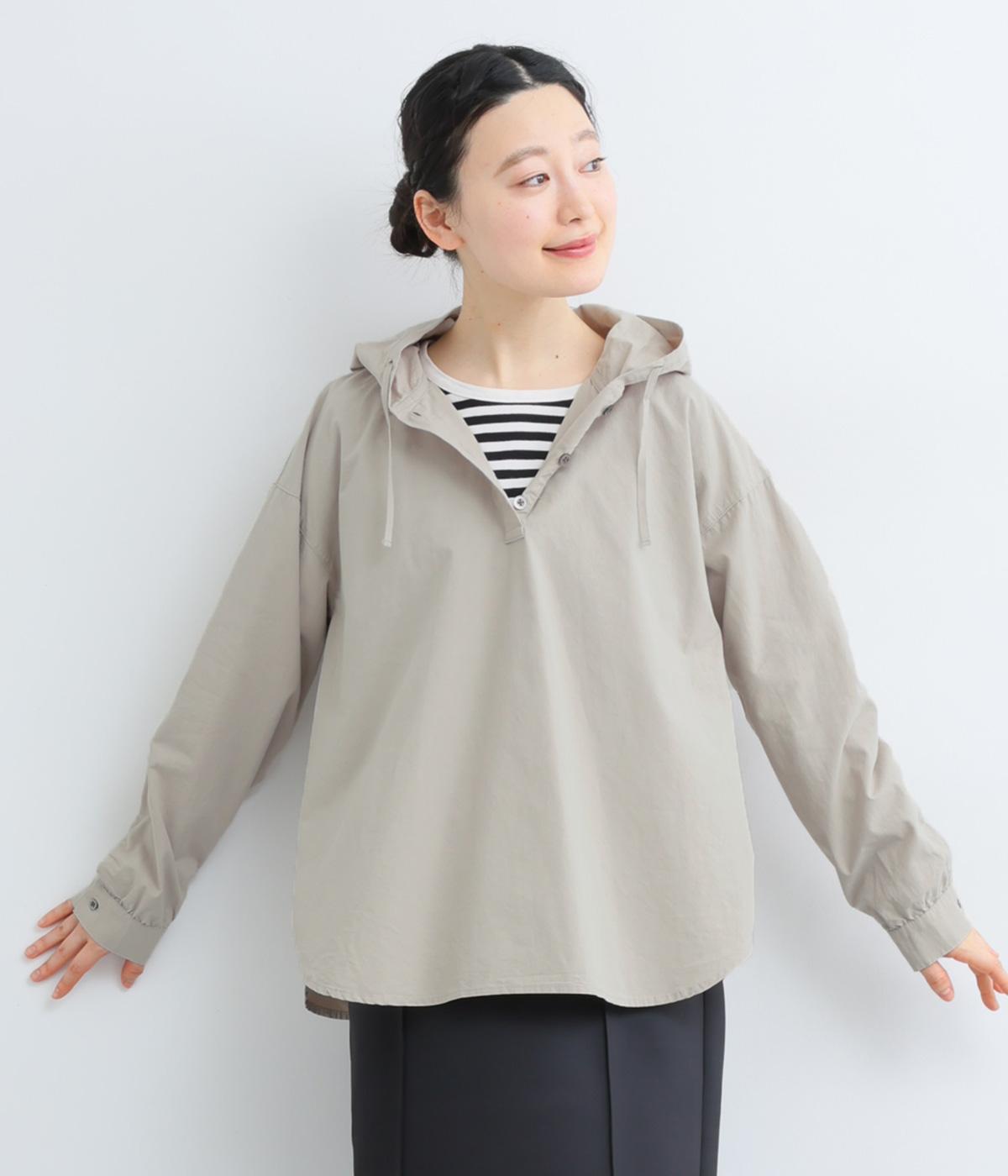 コットンリネンダンプシャツパーカー(グレー-F)