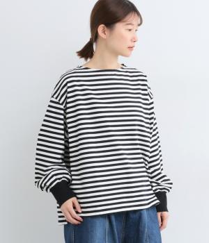 ボーダーカットソーリブドカフスプルオーバー(オフ-F)