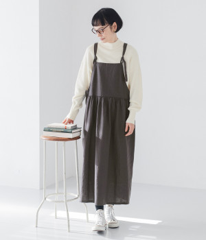 別注｜リネンコットン　ジャンパースカート(チャコール-ONESIZE)