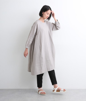リネンサイドギャザーワンピース(ショート)(グレー-ONESIZE)