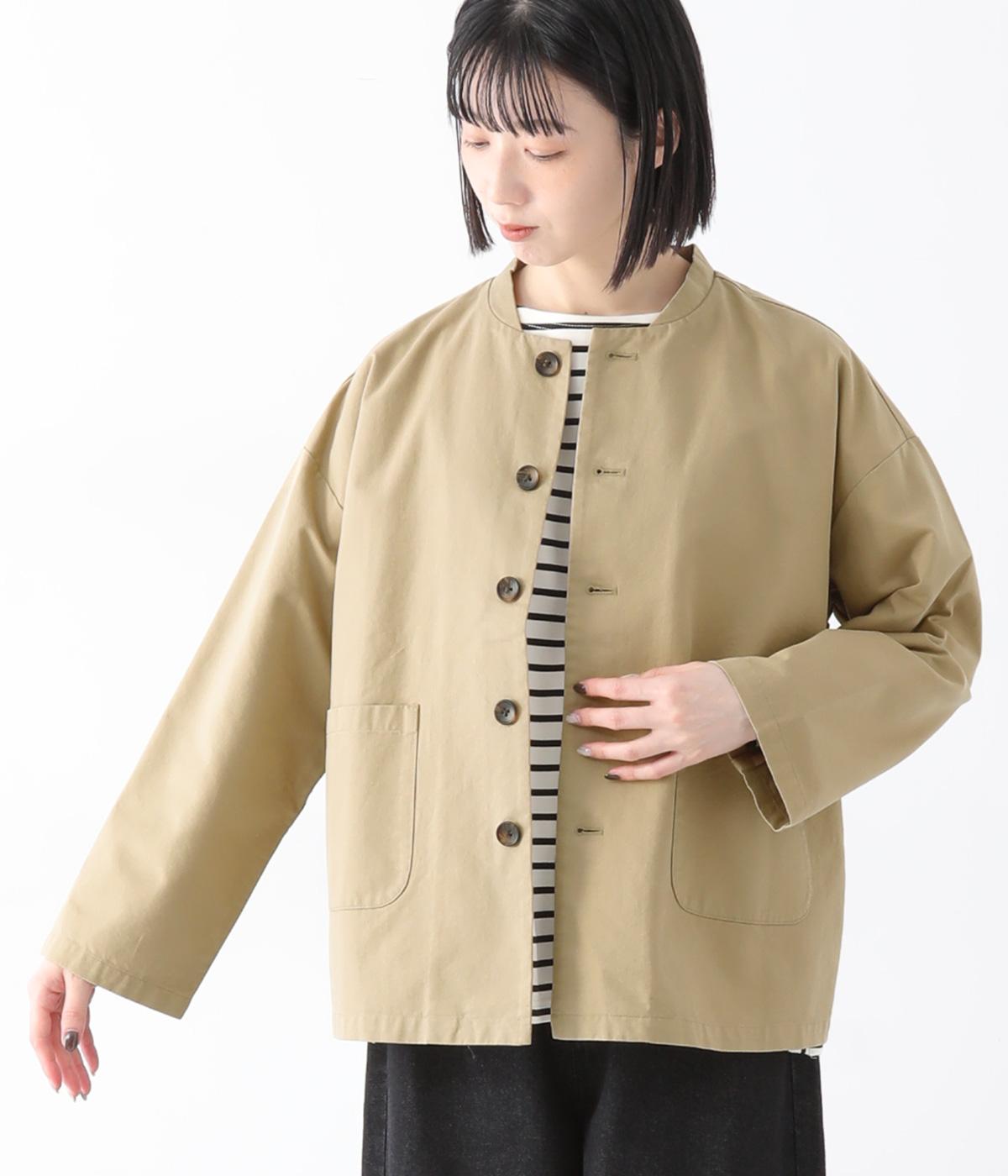 コットンツイルマオカラージャケット(ベージュ-F)