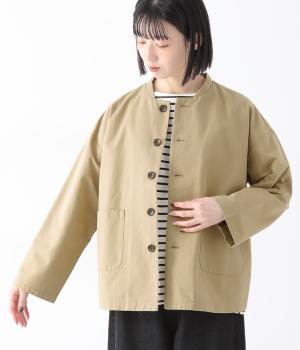 コットンツイルマオカラージャケット(ベージュ-F)