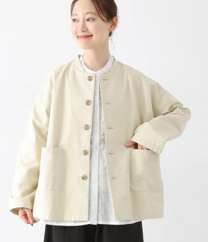 コットンツイルマオカラージャケット(ライトベージュ-F)