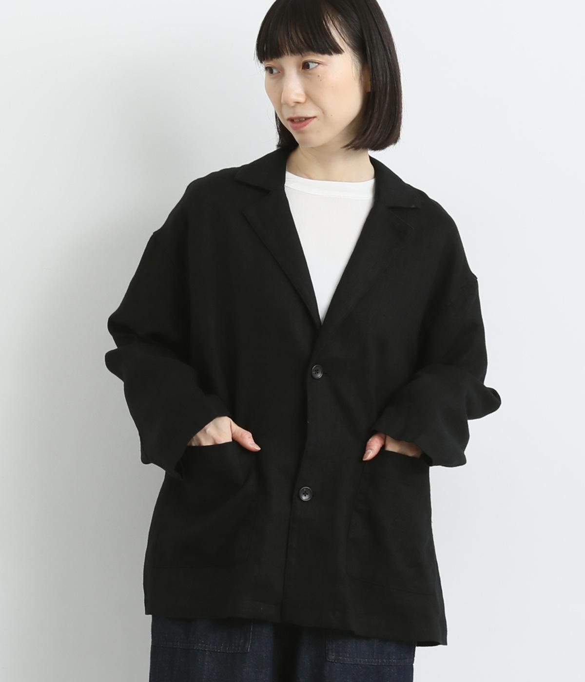 ヘビーリネンテーラードジャケット(ブラック-F)