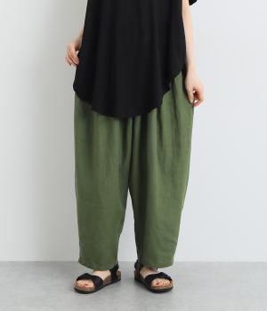 ヘビーリネン　タックパンツ(グリーン-ONESIZE)